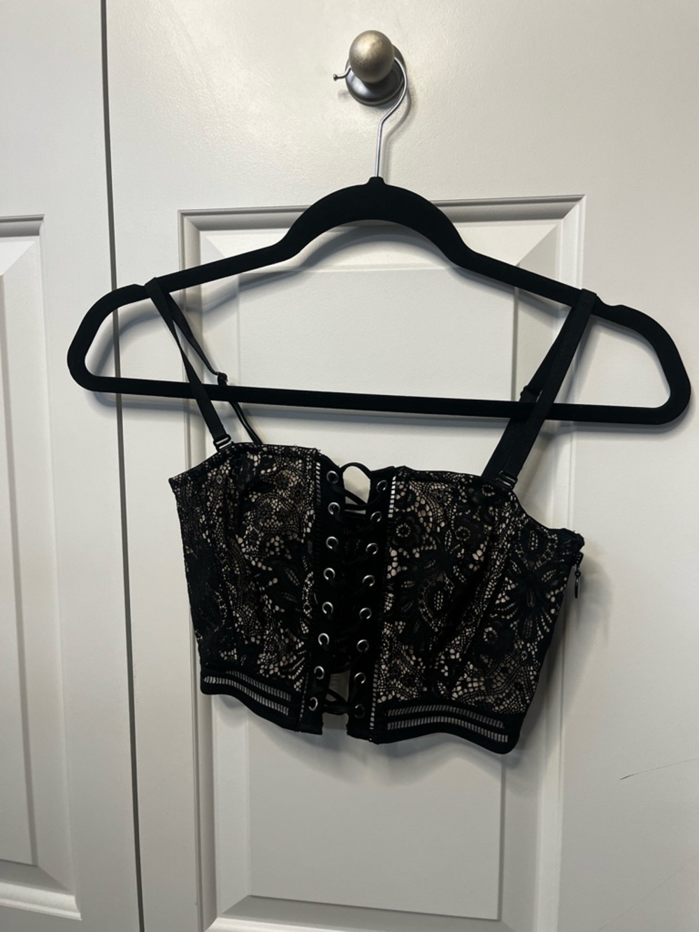 Victoria's Secret Black Lace Corset Crop with Front Lace-Up